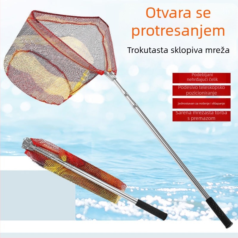 Sklopiva teleskopska šipka za mrežu od nehrđajućeg čelika s integriranim trokutičnim džepom – set mreže
