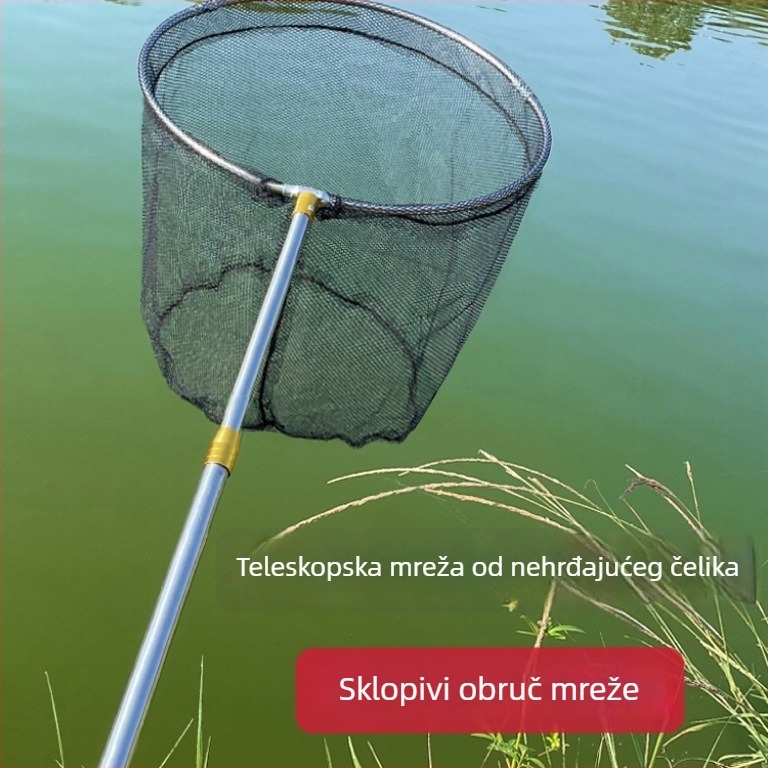 Set ribarskih mreža od nehrđajućeg čelika s debelim teleskopskim štapom, mreža malih očiju, sklopiva