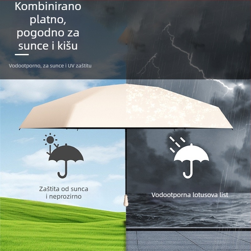 Lagani sklopivi kišobran s rebrima od vlakna stakla, ABS držač, tkanina s vinilnim premazom, ručno otvaranje i zatvaranje, UV zaštita UPF 50+