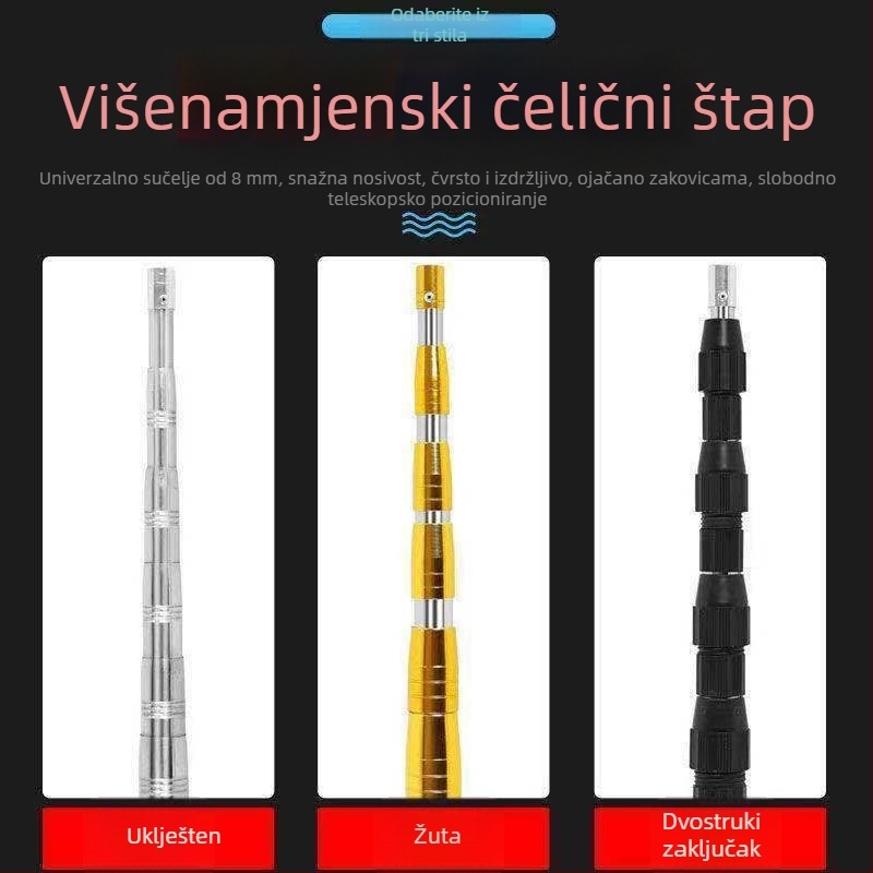 Nehrđajući čelični okretni štap za mreže, proširiv, za ribolov i branje voća — materijal: nehrđajući čelik; težina: 1; čvorova: 5–10; proširiv: da