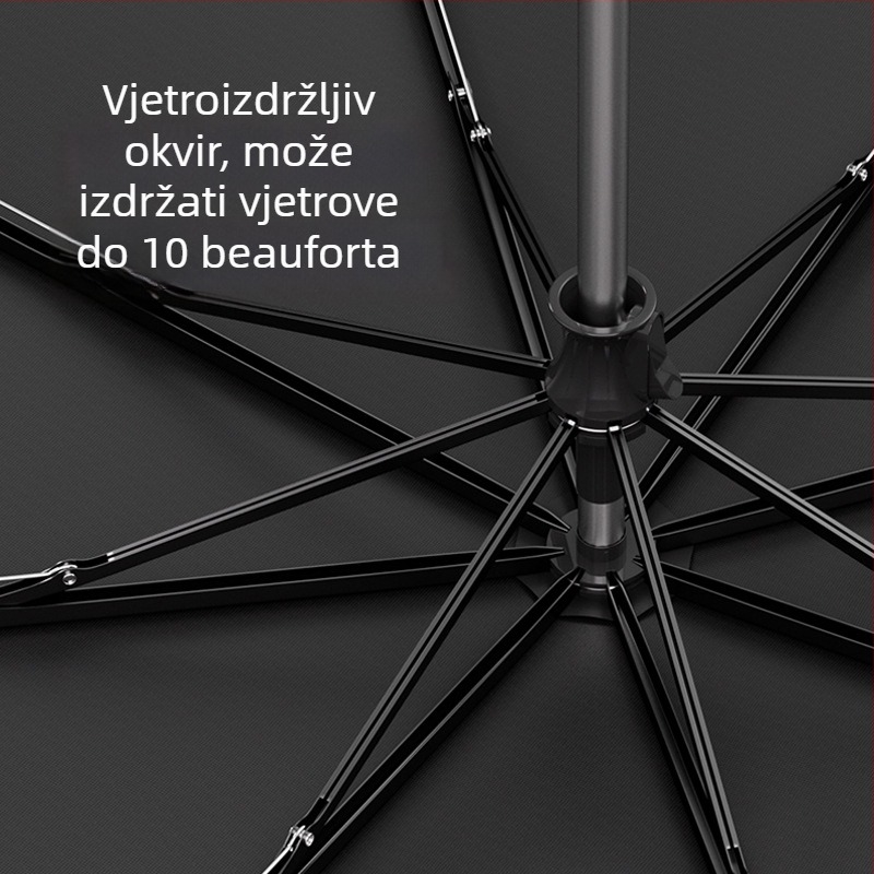 Kišobran s 8 rebara, ručno otvaranje, trodijelni sklop, čelično kućište s željeznim rebrenama, plastična drška, UV zaštita UPF50+