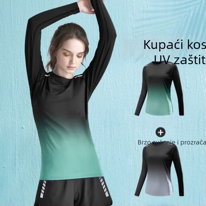 Sportsko majica s dugim rukavima, upija znoj i brzo se suši, udoban slobodan kroj, mješavina poliestera i pamuka, uzorak s slovima
