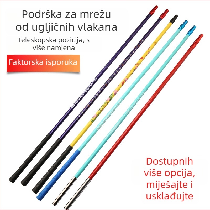 Karbon ribolovni štap za mrežu, teleskopski, ultra lagan, visoka čvrstoća, kompletan set