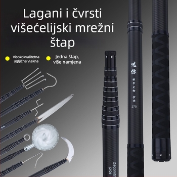 Teleskopski štap za mrežu za ulov, karbonska vlakna, izvučena, 4 dijela, dubina mreže 15