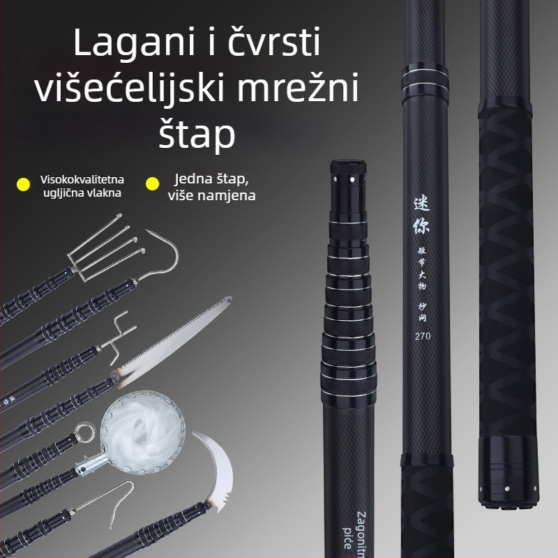Teleskopski štap za mrežu za ulov, karbonska vlakna, izvučena, 4 dijela, dubina mreže 15