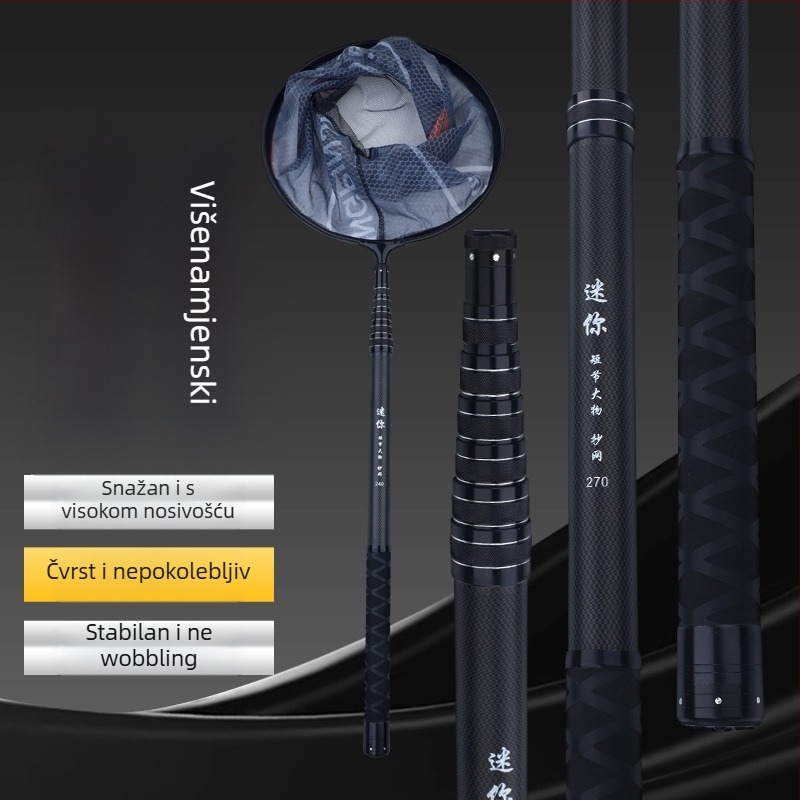 Teleskopski štap za mrežu za ulov, karbonska vlakna, izvučena, 4 dijela, dubina mreže 15
