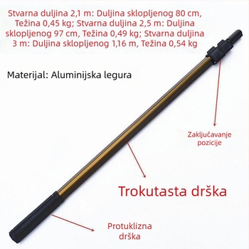 Teleskopska aluminijska štapa za mrežu za ribolov s trokutastim okvirom i kopčom za fiksiranje, duljina 3–4 m, ribolovni dodatak
