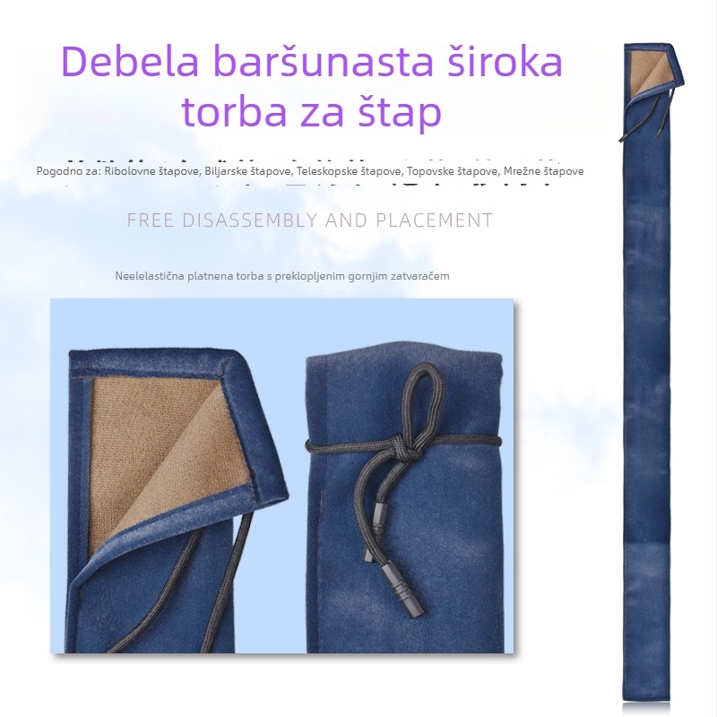 Proširena futrola za štapove s vanjskom pliš vunom za Tai‑Diao i standardne štapove za ribolov, uključuje futrolu za produženja, futrolu za štapove s dugim dijelovima, futrolu za biliardske štapove, futrolu za mrežu i futrolu za štap za oružje