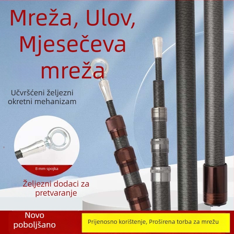 Teleskopski štap od vlaknastih vlakana za mrežu – višenamjenska ribolova palica, model 04