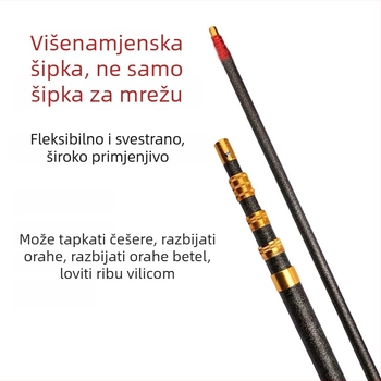 Fiberglass teleskopska štapa za mrežu za ribolov, tanka mreža, sklopiva