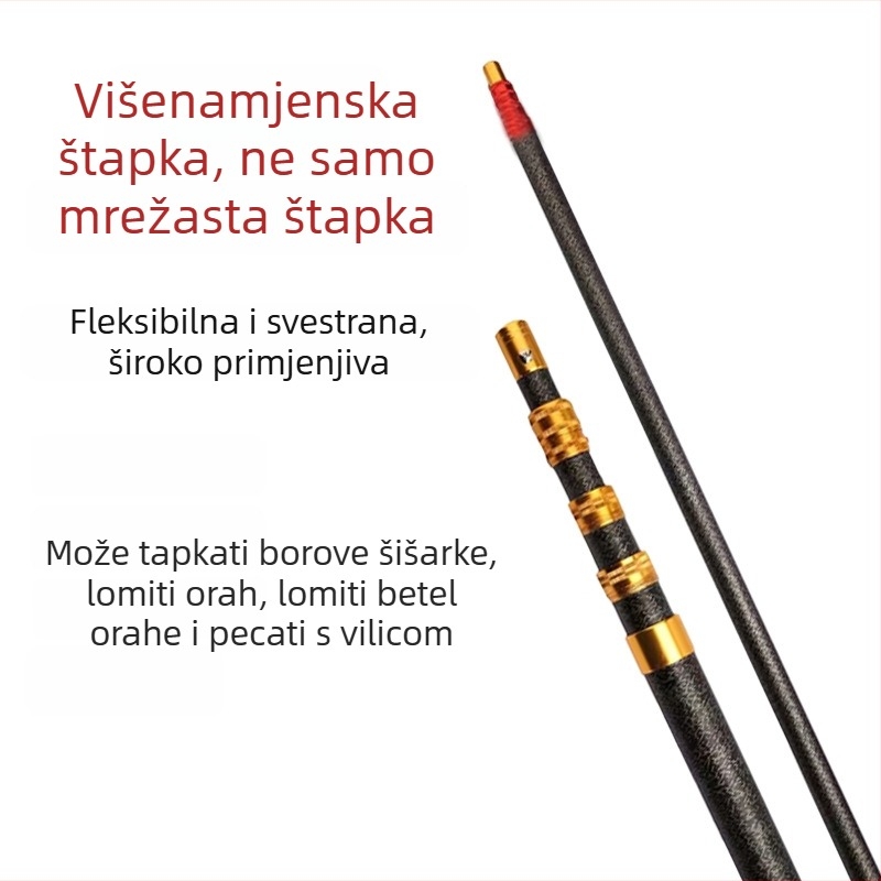 Fiberglass teleskopska štapa za mrežu za ribolov, tanka mreža, sklopiva