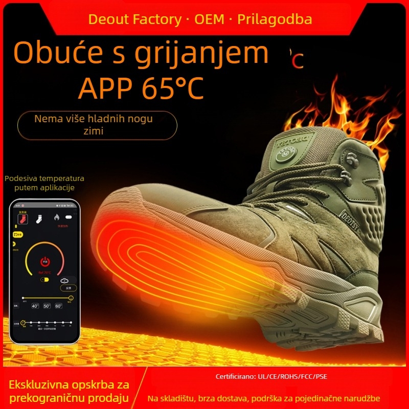 Grijane papuče za vanjsku upotrebu s prilagodljivom temperaturom, USB punjenje, unisex, gornji dio od prave kože, EVA potplat