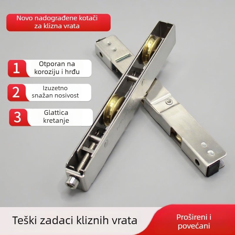Rolna za klizna vrata — nehrđajući čelik, plast-čelik i aluminijski spoj; Model: Plastic steel long wheel set; Radius kanala za užet: 1; Šifra proizvoda: F7mjs579h9jt; Stil: Modern minimalistički