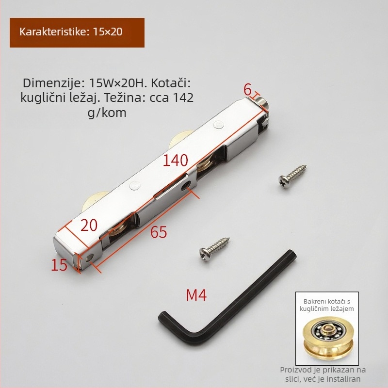 Rolna za klizna vrata — nehrđajući čelik, plast-čelik i aluminijski spoj; Model: Plastic steel long wheel set; Radius kanala za užet: 1; Šifra proizvoda: F7mjs579h9jt; Stil: Modern minimalistički