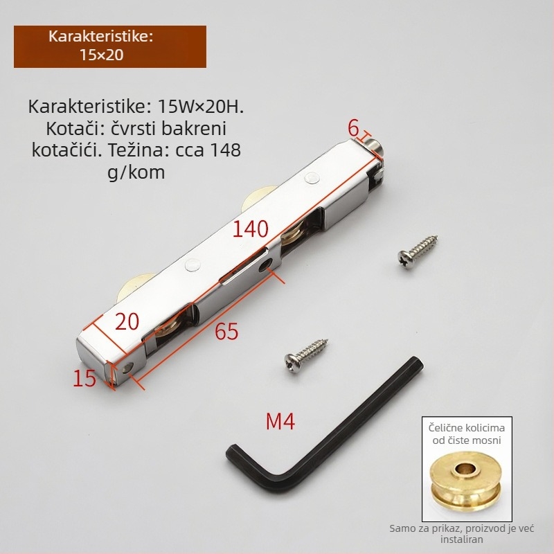 Rolna za klizna vrata — nehrđajući čelik, plast-čelik i aluminijski spoj; Model: Plastic steel long wheel set; Radius kanala za užet: 1; Šifra proizvoda: F7mjs579h9jt; Stil: Modern minimalistički