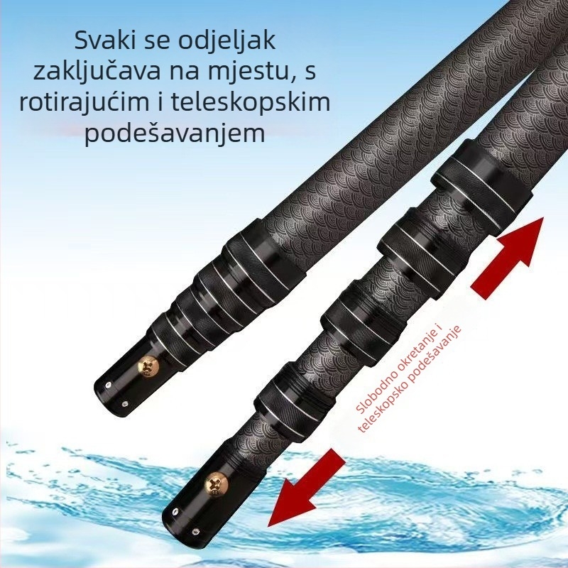 Karbonskih vlakana teleskopski štap za mrežu za pecanje, teški, prijenosni, ojačani spoj, universalne kratke sekcije za velike ribe