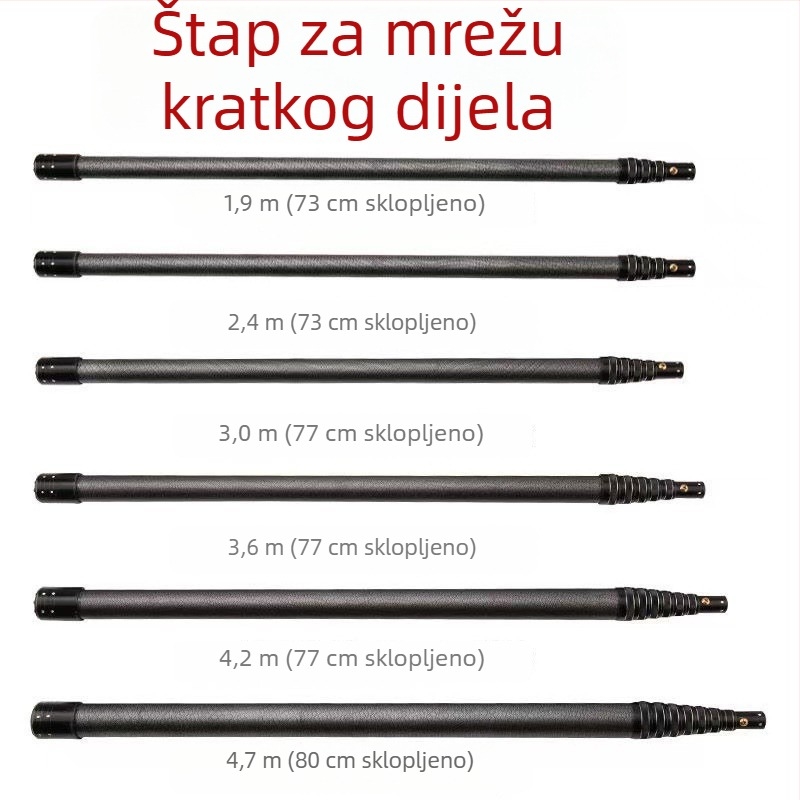 Karbonskih vlakana teleskopski štap za mrežu za pecanje, teški, prijenosni, ojačani spoj, universalne kratke sekcije za velike ribe