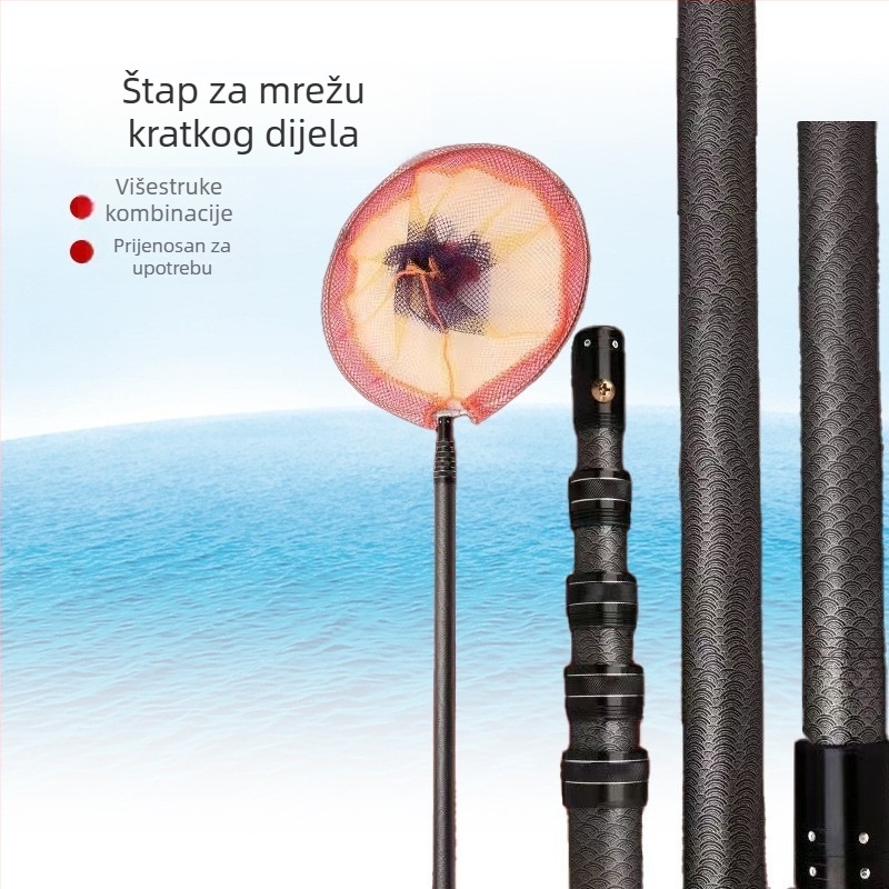 Karbonskih vlakana teleskopski štap za mrežu za pecanje, teški, prijenosni, ojačani spoj, universalne kratke sekcije za velike ribe