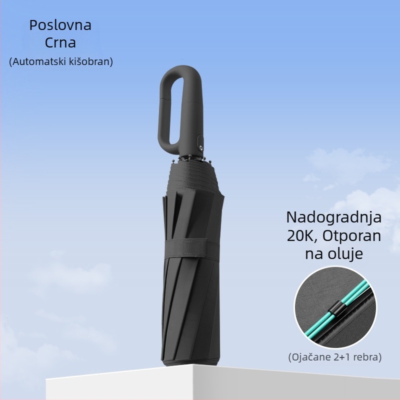 Automatski veliki kišobran s prstenastom ručkom za sunce i kišu, crna UV zaštita, sklopivi, proširen i debeli, vrhunski kišobran za sunce