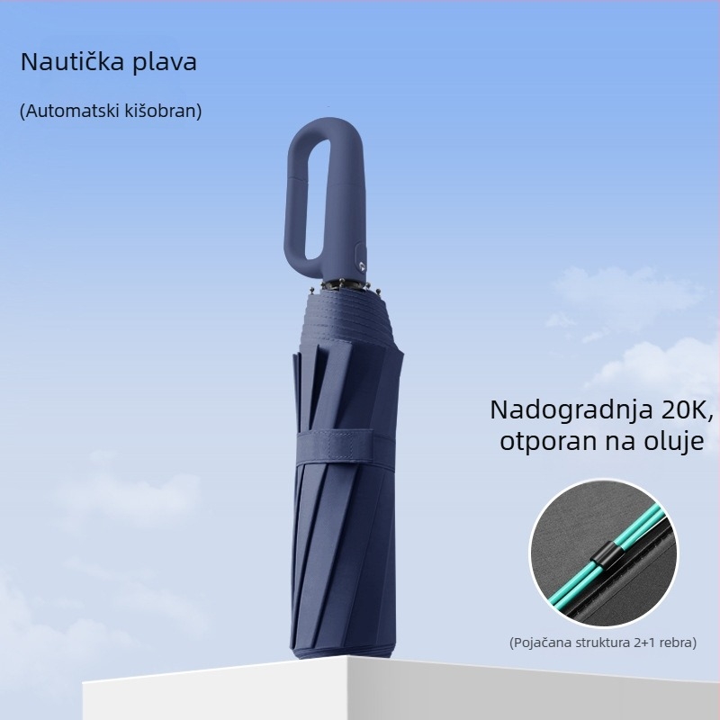Automatski veliki kišobran s prstenastom ručkom za sunce i kišu, crna UV zaštita, sklopivi, proširen i debeli, vrhunski kišobran za sunce