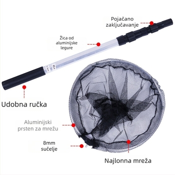 Aluminijska legura ribolovna mreža sa teleskopskom šipkom, sklopivom mrežom i podesivom pozicijom