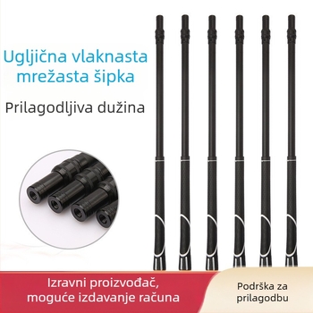 Karbonska teleskopska štapa za ribolov s mrežicom, s podesivim položajem i univerzalnim vijčanim spojem, višenamjenska za djecu