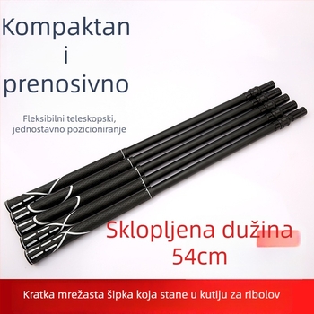 Karbonska teleskopska štapa za ribolov s mrežicom, s podesivim položajem i univerzalnim vijčanim spojem, višenamjenska za djecu
