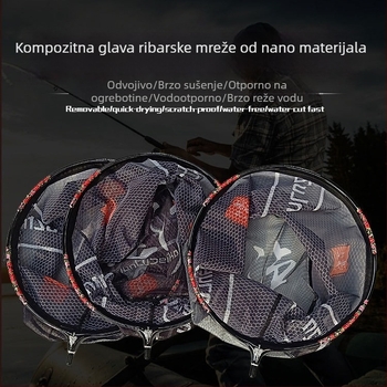 Glava mreže za ribolov od titanove legure, lagana mreža od ugljikovog legura, džep sa zipom, odvojiva mreža protiv zaplitanja