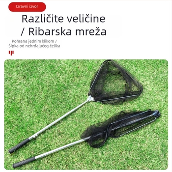 Teleskopska mreža od nehrđajućeg čelika s gumiranom ručkom, trokutasti sklopivi dizajn za pohranu
