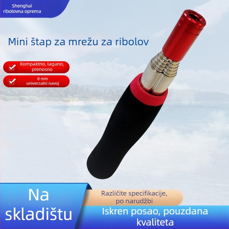 Kov nehrđajući, teleskopska kratka šipka za mrežu za ribolov s 8 mm mrežom i konektorom s glavom žlice