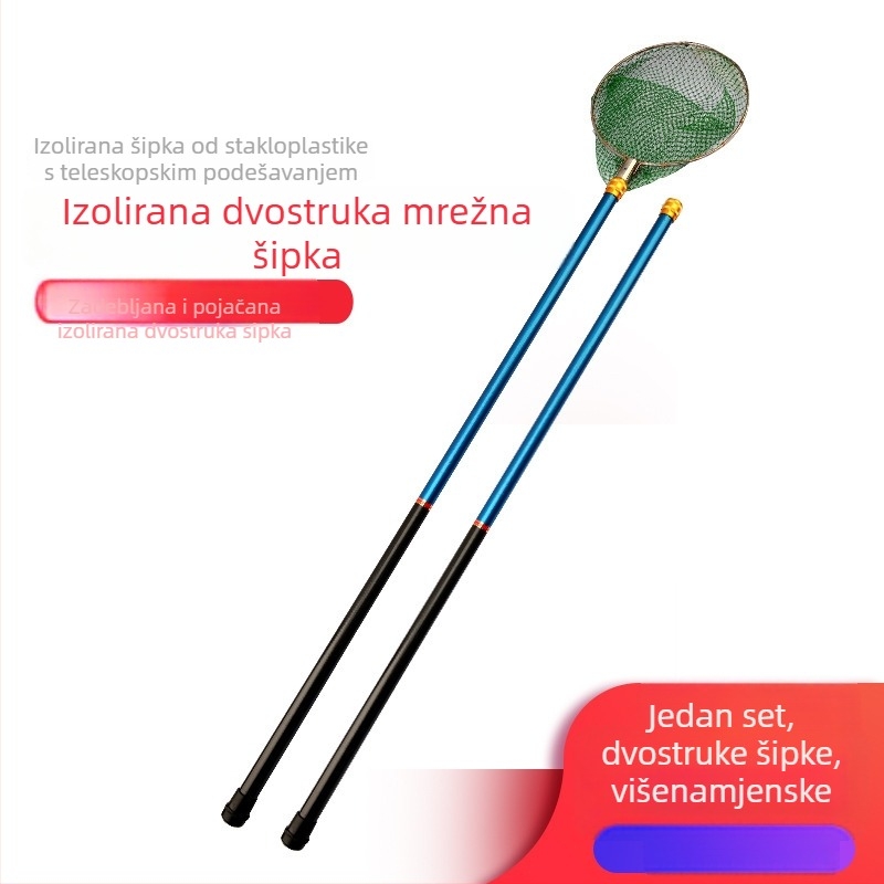 Teleskopski izolirani štap za mrežu za ribolov, dvostruka ručka, višesegmentni, duljine 2–5 m