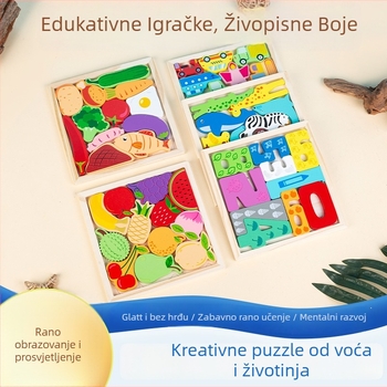 Drveni 3D puzzle blokovi – životinje i voće, za bebe i djecu do 3 godine, edukativna igračka za rani razvoj, DIY kompatibilno