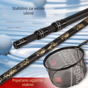 Karbonski teleskopni štap za mrežu za ribolov, ultra lagan i ultra čvrst, izdignuta mreža glava s povlačenjem, promjer otvora 30 cm, dubina mreže 20 cm, fina mreža