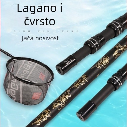 Karbonski teleskopni štap za mrežu za ribolov, ultra lagan i ultra čvrst, izdignuta mreža glava s povlačenjem, promjer otvora 30 cm, dubina mreže 20 cm, fina mreža