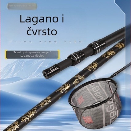 Karbonski teleskopni štap za mrežu za ribolov, ultra lagan i ultra čvrst, izdignuta mreža glava s povlačenjem, promjer otvora 30 cm, dubina mreže 20 cm, fina mreža