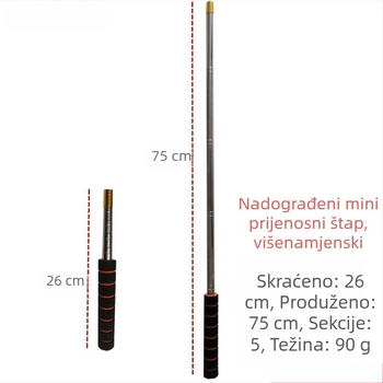 Mini teleskopska štapa za ribolov od nehrđajućeg čelika s nastavkom za mrežu i glavom u obliku žlice