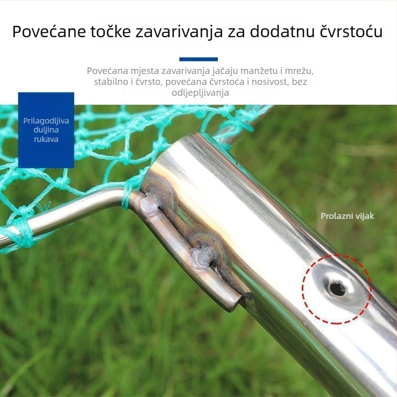Ribolovna mreža s glavom od nehrđajućeg čelika, ručno pletena, s ultra-finom mrežom