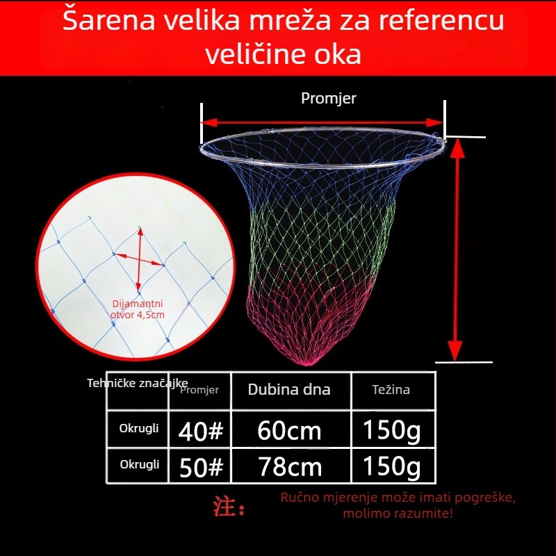 Sklopiva glava mreže za ribolov od nehrđajućeg čelika s gusto mrežom