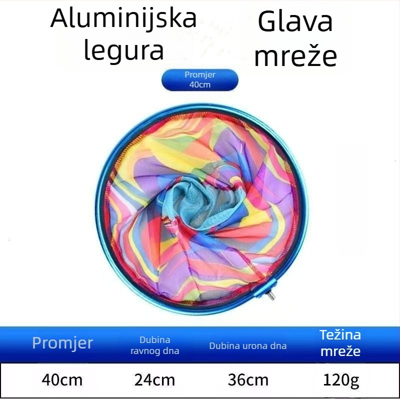 Aluminijska legura sve-u-jednom glava mreže za ribolov s otisnutim uzorkom - Materijal: aluminijska legura; Promjer glave mreže: 25-45 cm; Dubina mreže: 13-45 cm; Veličina oka: fina; Nosivost: 2-11 kg