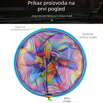 Glava mreže za ribolov s velikim otvorima, najlon mreža, prsten od aluminijske legure, debeli aluminijski okvir, 8 mm vijčano sučelje