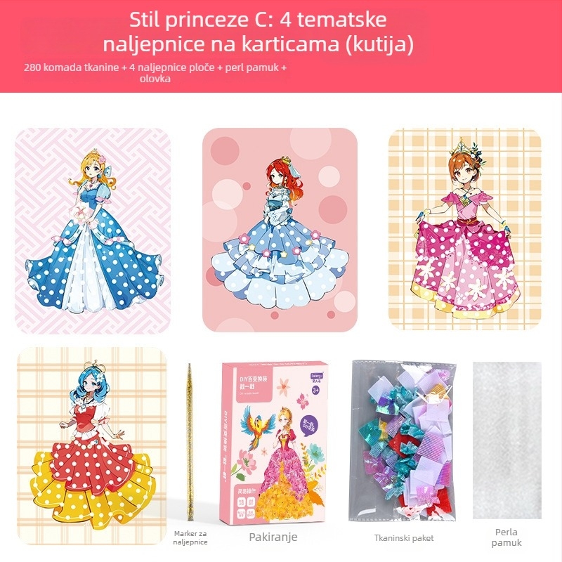 Dječji papirnati DIY umjetnički set: Princeza snova – crtanje s 3D haljinama, višenamjenski i prilagodljiv
