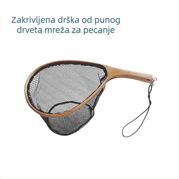 Zakrivljeni držač, masivno drvo, mreža za muhararski ribolov s džepom od mreže