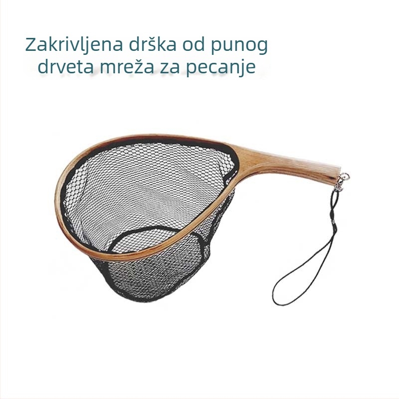 Zakrivljeni držač, masivno drvo, mreža za muhararski ribolov s džepom od mreže