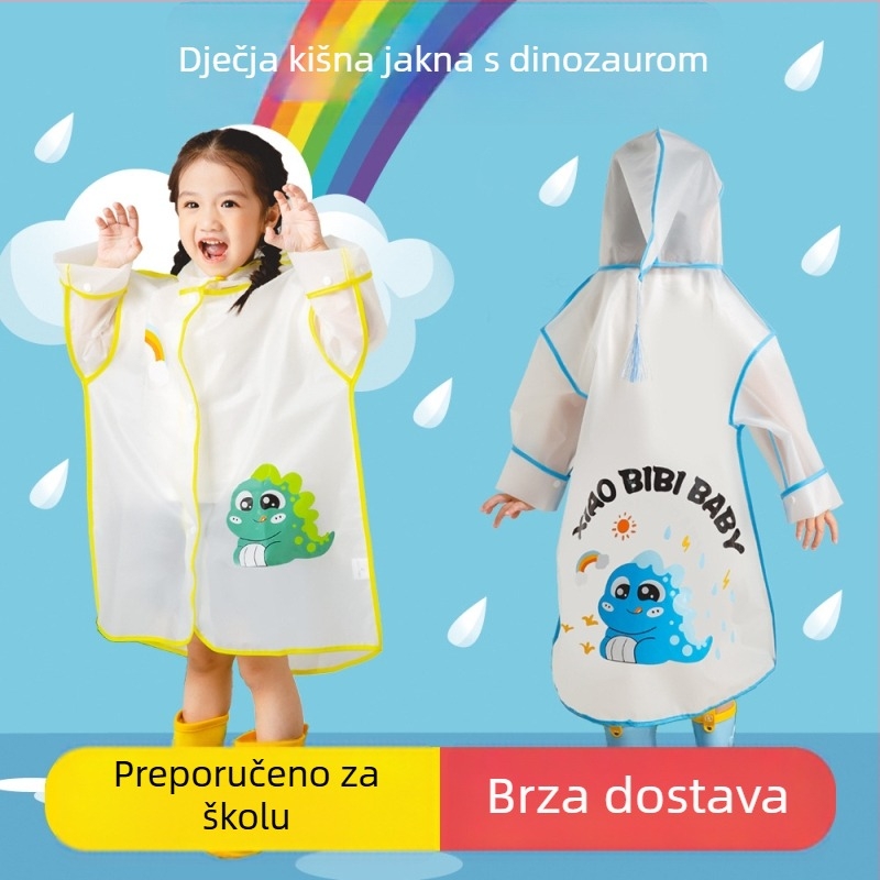 Dječji kišni kaput s dinosaurusom - EVA tkanina, debeli stil, planinski pončo
