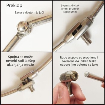 Glava mreže za ribolov od nehrđajućeg čelika, čvrsta, s preklopnim prstenom, integrirani debeli vijčani dizajn, okvir 8 mm