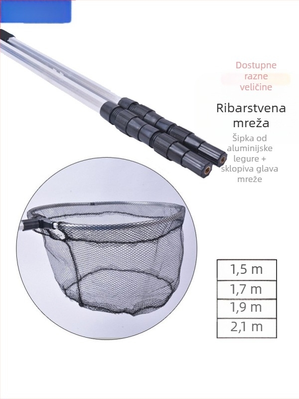 Štap za mrežu od aluminijske legure s željeznim prstenom, aluminijskim prstenom, glavom mreže i džepom za mrežu – komplet ribolovne opreme