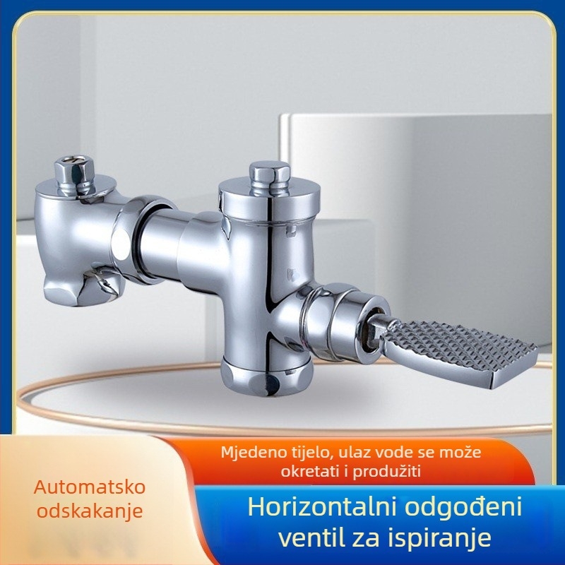 Mosazni pedalski splak ventil s povlačnim zatvaranjem uz zakašnjenje, ručno upravljanje, ispiranje 3–10 s, izlaz 32 mm, vanjske dimenzije 105–125 mm