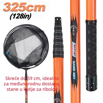 Karbonski teleskopskih mrežni štap za ribolov, promjer otvora mreže 45 cm, dubina mreže 40 cm, fina mreža