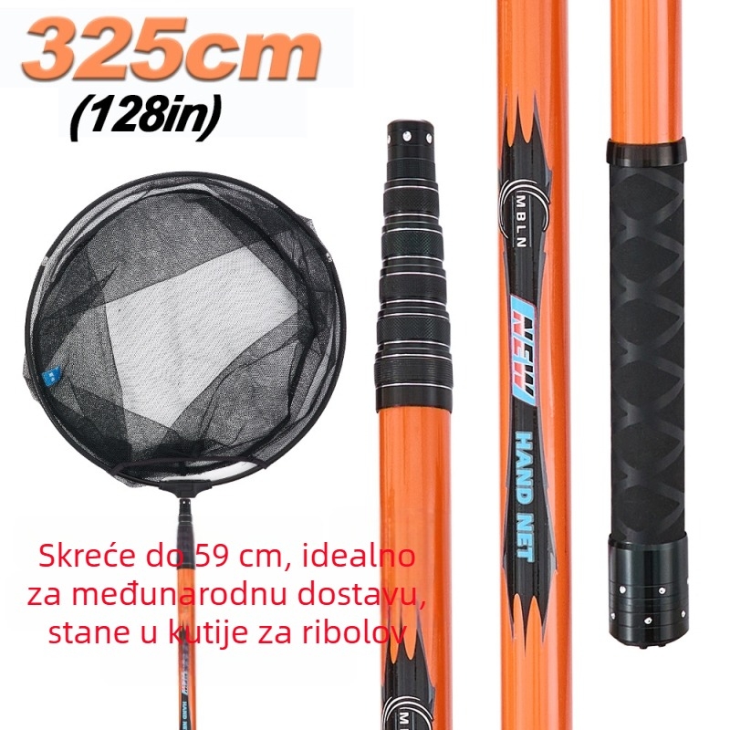 Karbonski teleskopskih mrežni štap za ribolov, promjer otvora mreže 45 cm, dubina mreže 40 cm, fina mreža