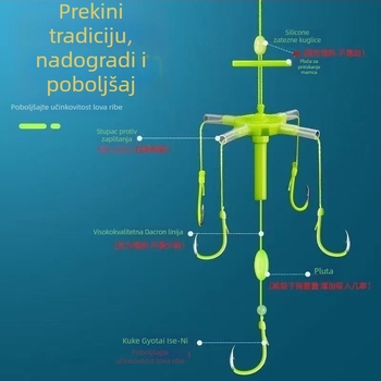 Iseni set udica s 4 udicama, svjetleće za fat-head fish, Crucian Carp i Bighead Carp, kocka mamac i flip udica